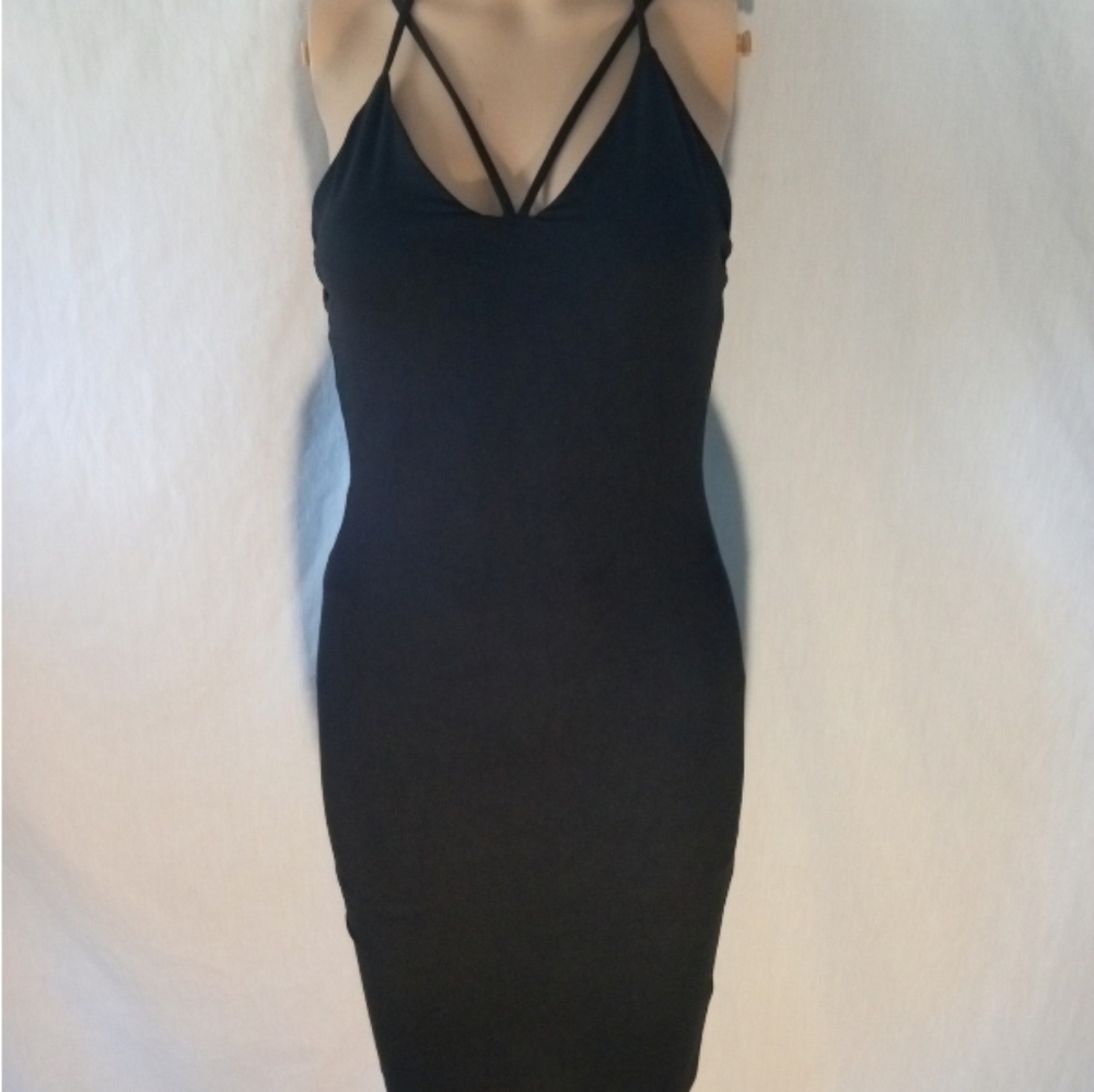 Black Backless Drawstring Dress